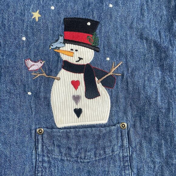 Christopher & Banks Christmas Denim Jacket Snowman Embroidered Size Large - Picture 6 of 13